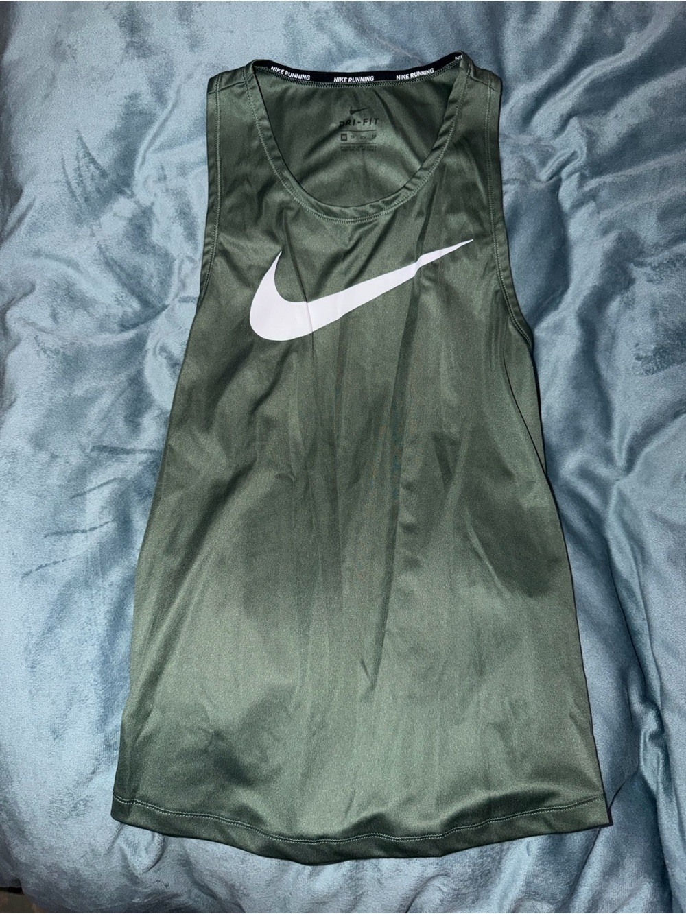 Nike Olive Green Dri-FIT Running Tank with White Swoosh